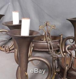 Chapman Vintage Brass French Hunt Horn Wall Sconces Pair 3 Arm