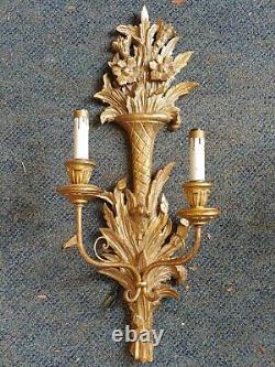 Circa 1950 Pair Italian Carved Wall Sconces 25 1/2 Inches High