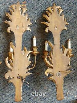 Circa 1950 Pair Italian Carved Wall Sconces 25 1/2 Inches High