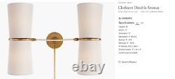 Clarkson double sconce, hand-rubbed antique brass with linen shades