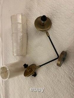 Clarkson double sconce, hand-rubbed antique brass with linen shades