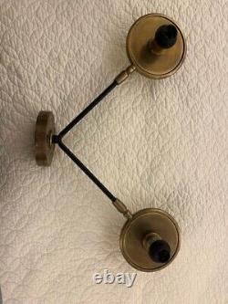 Clarkson double sconce, hand-rubbed antique brass with linen shades