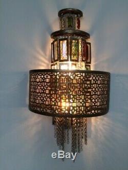 Colored Crystal and Gold Pair Wall Sconce Lights 2 light Moroccan Style