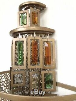 Colored Crystal and Gold Pair Wall Sconce Lights 2 light Moroccan Style
