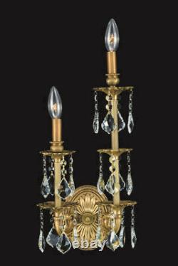 Crystal French Gold Dining Living Room Bathroom Hallway Wall Sconce 2 Light 17