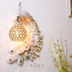 Crystal Gold Peacock Wall Lamp Home Lighting Fixture Resin Wall Sconce Modern