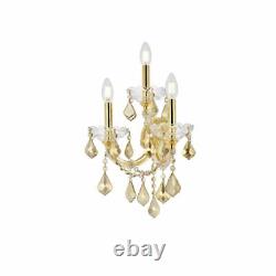 Crystal Wall Sconce Dining Room Bedroom Gold and Golden Teak 3 Light Fixture 22