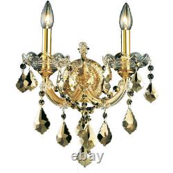 Crystal Wall Sconce Gold and Golden Teak Bedroom Dining Room 2 Light Fixture 16