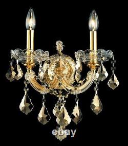 Crystal Wall Sconce Gold and Golden Teak Bedroom Dining Room 2 Light Fixture 16