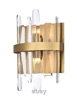 Crystal Wall Sconce Modern Satin Gold Dining Room Bedroom Bathroom 2 Light 8