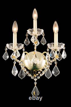 Crystal Wall Sconce Quality Gold Dining Living Room Kitchen Foyer 3 Light 17