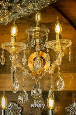 Crystal Wall Sconces Gold Maria Theresa Lamp Fixture 3 Lights Wall Lamp Sconces
