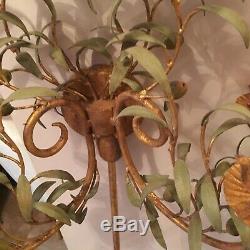 Currey & Co 2005 Pair Of Gold Wall Tall Lights Sconce Leaves And Grapes