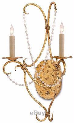 Currey and Company Crystal Lights Gold Leaf Wall Sconce