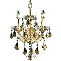 Dining Room Bedroom Gold And Golden Teak Crystal Wall Sconce Fixture 3 Light 22