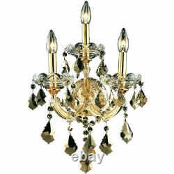 Dining Room Bedroom Gold And Golden Teak Crystal Wall Sconce Fixture 3 Light 22