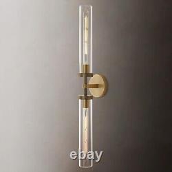 Double Lights Brass Wall Sconces, 30 Knurled Grand Linear Sconce Gold 8061