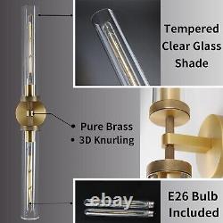 Double Lights Brass Wall Sconces, 30 Knurled Grand Linear Sconce Gold 8061