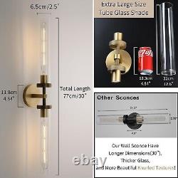 Double Lights Brass Wall Sconces, 30 Knurled Grand Linear Sconce Gold 8061