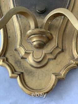 E. F. Caldwell Dore Bronze Shield Back Antique Wall Sconces Pair