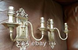 Early 1900's English Wall Lights Sconce Solid Brass Heavy with Beautiful Patina
