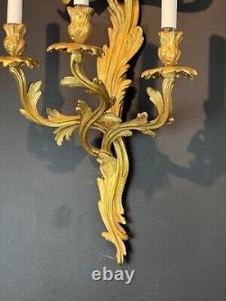 Early 20th Century Louis XVI Style Gilt Bronze Five Branch Wall Sconces a Pair