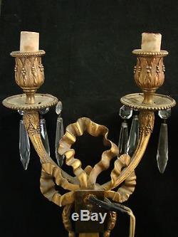 Elegant Pair of Antique 19th Century Gilded Gold Bronze Wall Sconces Top Quality