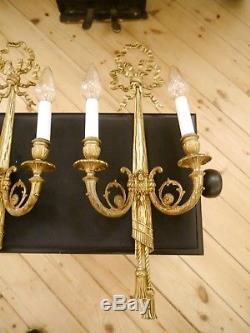 Empire french old 2 lights pair brass fine wall lamps sconces