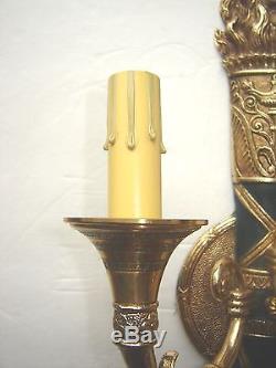 Estate Beautiful Pair French Empire Style Brass 3 Arms Elecrified Wall Sconces