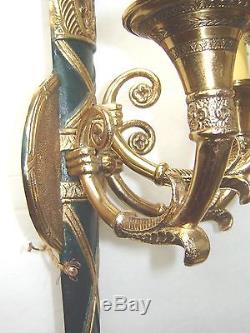 Estate Beautiful Pair French Empire Style Brass 3 Arms Elecrified Wall Sconces