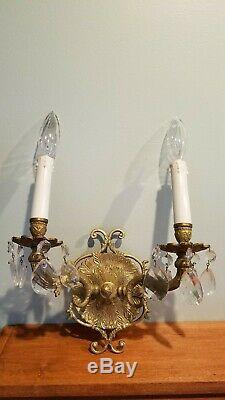 Excellent Pair of Vintage Dimmable Electric Gold Candle Wall Lighting Sconces