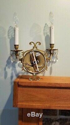 Excellent Pair of Vintage Dimmable Electric Gold Candle Wall Lighting Sconces