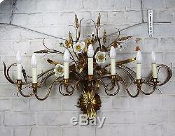 Exceptional Wall Sconce Hollywood Regency Gold Wheat Flowers Tole 7 Lights 39W