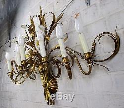 Exceptional Wall Sconce Hollywood Regency Gold Wheat Flowers Tole 7 Lights 39W