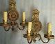Exceptional pair vtg early 1900s solid brass antique wall sconces Lion Electric