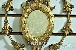 F54163EC Gold Gilt Wood Wall Sconce Candelabra w. Etched Mirror