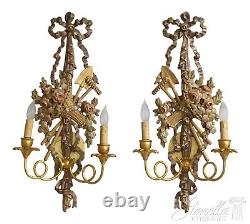 F54960EC Pair Country French Gold Giltwood Lighted Wall Sconces