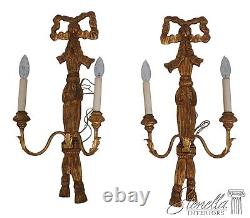F63516EC Pair Italian Carved Gold Gilt Wood Lighted Wall Sconces