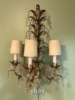 FLORENTINE WHEAT SHEAF GILT TOLE WALL SCONCE With 3 LIGHT Italy Tag
