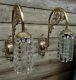 Fabulous Pair of Vintage Downlight Brass Wall Lights with LEAD Cut Crystals