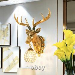 Farmhouse Deer Wall Light Fixture Bedroom Antler Wall Sconce with Crystal Shade