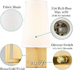 Farmhouse Plug-in Gold Wall Sconces Set of Two Modern Fabric Shade Light