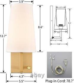 Farmhouse Plug-in Gold Wall Sconces Set of Two Modern Fabric Shade Light