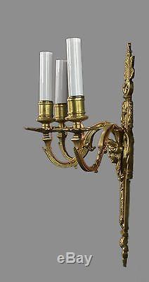 Figural Bronze Wall Sconces c1930 Vintage Antique Gold French Style