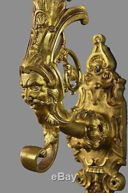 Figural Ornate Wall Sconces c1910 Gilded Bronze Figural Gold Gilt Period Restore
