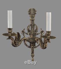Figural Swan Bronze Pair of Wall Sconces c1930 Vintage Antique French Lights