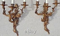 Fine Vintage Antique PR of Louis XV style solid brass wall sconces-candelabra