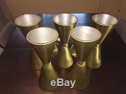 Five Aluminum Gold/Brass Double Cone Bow Tie Lamp Light Wall Sconce Eames MCM