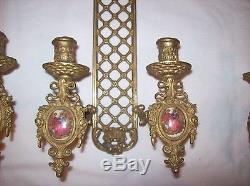 Four French Gilded Metal Bronze 2 Arm Candle Holder Wall Sconces