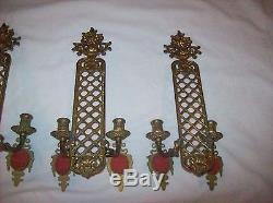 Four French Gilded Metal Bronze 2 Arm Candle Holder Wall Sconces